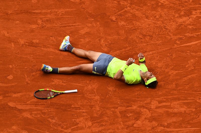 Rafael Nadal after winning the 2019 French Open at Roland Garros.