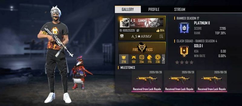 AS Gaming’s Free Fire ID number, stats, K/D ratio and more