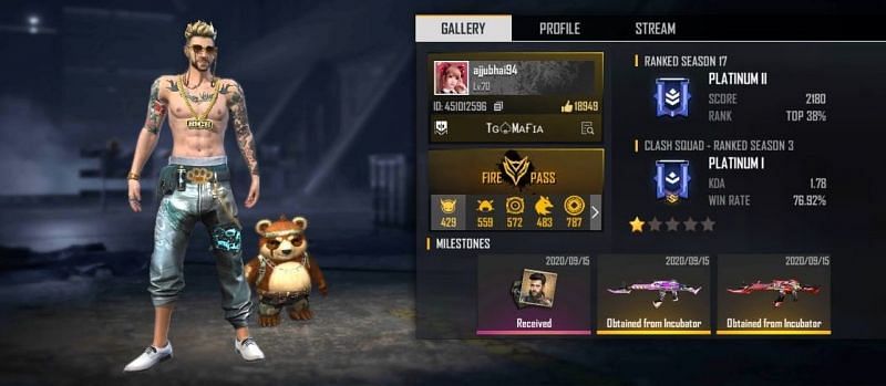 Total Gaming's Free Fire ID number, stats, K/D ratio and more