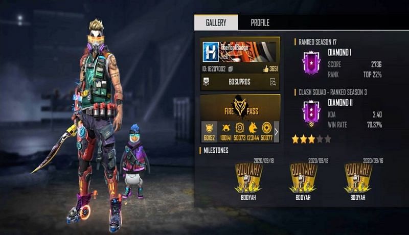 Sultan Proslo's Free Fire ID number, stats, K/D ratio, and ...