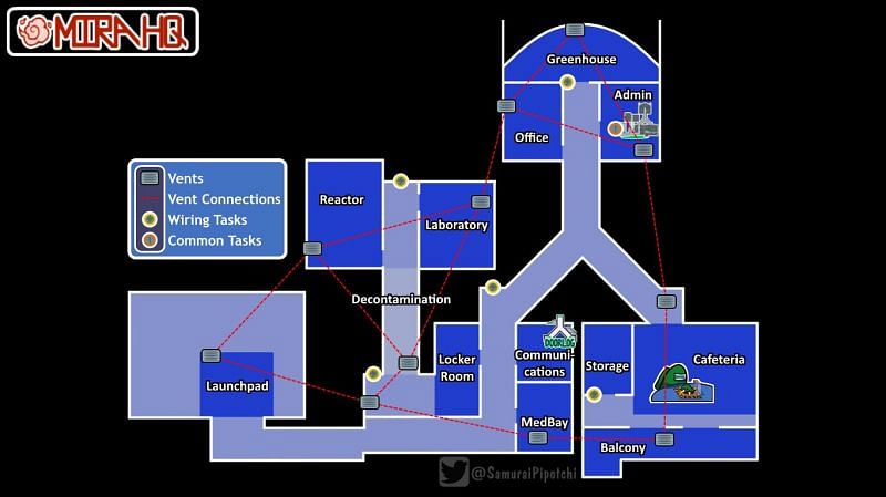 (Image Credit: Among Us Wiki) MIRA HQ map and vent network