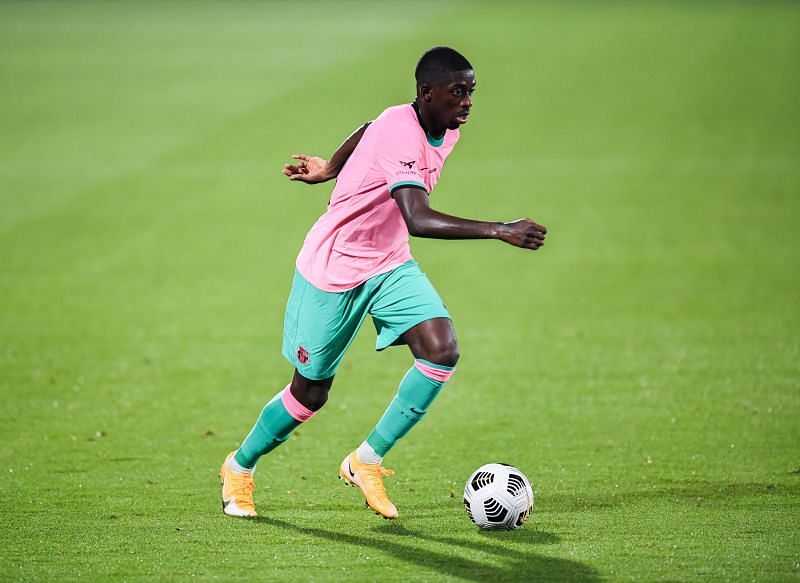 Ousmane Dembele of FC Barcelona runs with the ball.