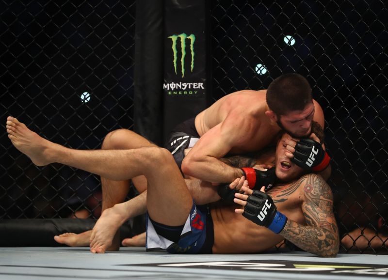 Khabib Nurmagomedov of Russia compete against Dustin Poirier of United States&nbsp;