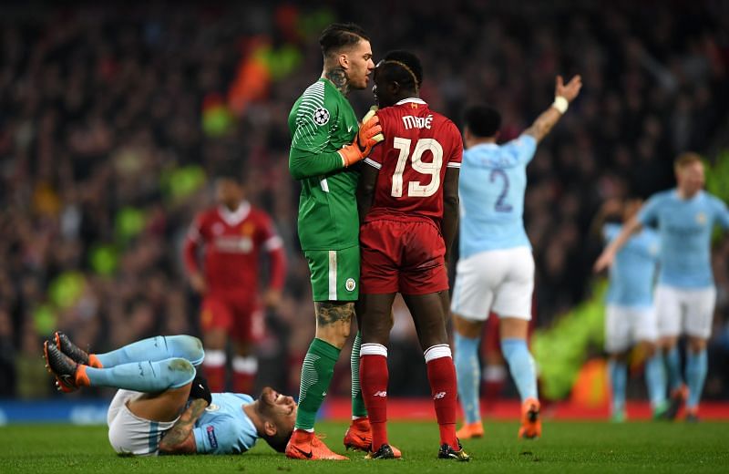 Sadio Mane was sent off for a high boot on Ederson.