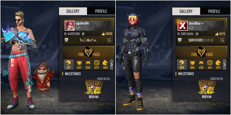 Who has better stats between Ajjubhai94 and Amitbhai in Free Fire?
