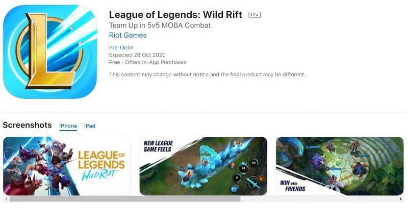 Wild Rift is up for pre-order on iOS devices but only for specific regions (Image credits: Wild Rift News)