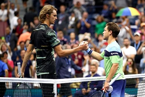 Alexander Zverev (L) and Diego Schwartzman