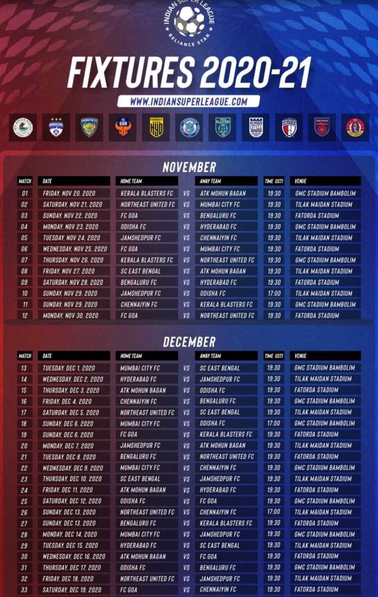 isl football fixtures