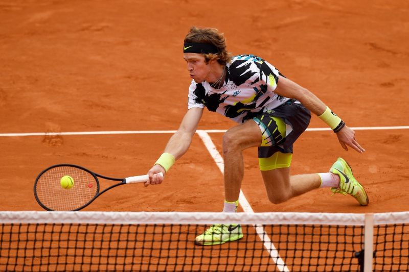 Andrey Rublev hits a volley