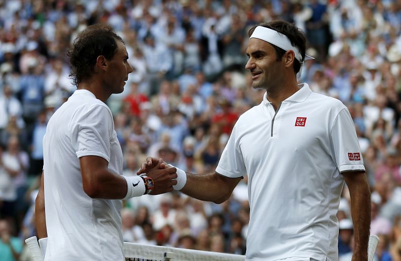 Roger Federer and Rafael Nadal at Wimbledon 2019