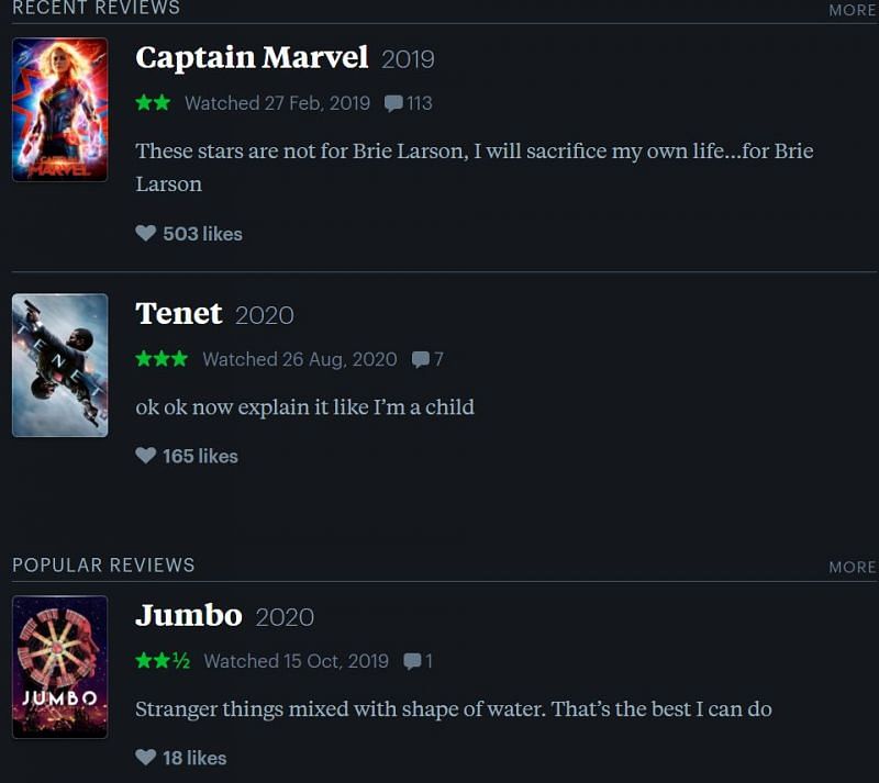 A screengrab from Iman Vellani&#039;s Letterboxd account