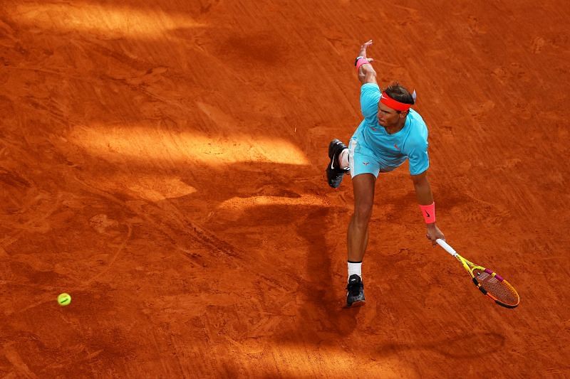 Rafael Nadal during the men's singles final against Novak Djokovic at the 2020 French Open