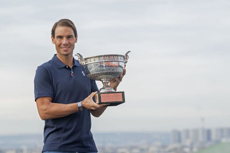 Rafael Nadal with the 2020 French Open trophy