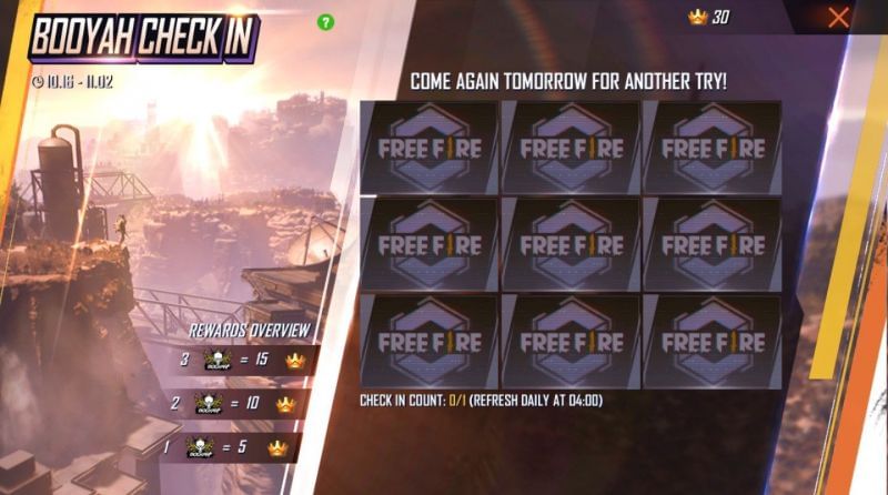 Bingo Check In feature in Free Fire