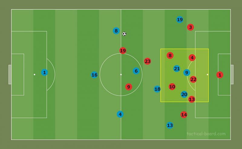 The fluidity in Germany&#039;s (blue) frontline caused enough problems for the away side