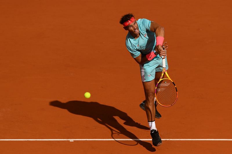 Rafael Nadal hitting a serve