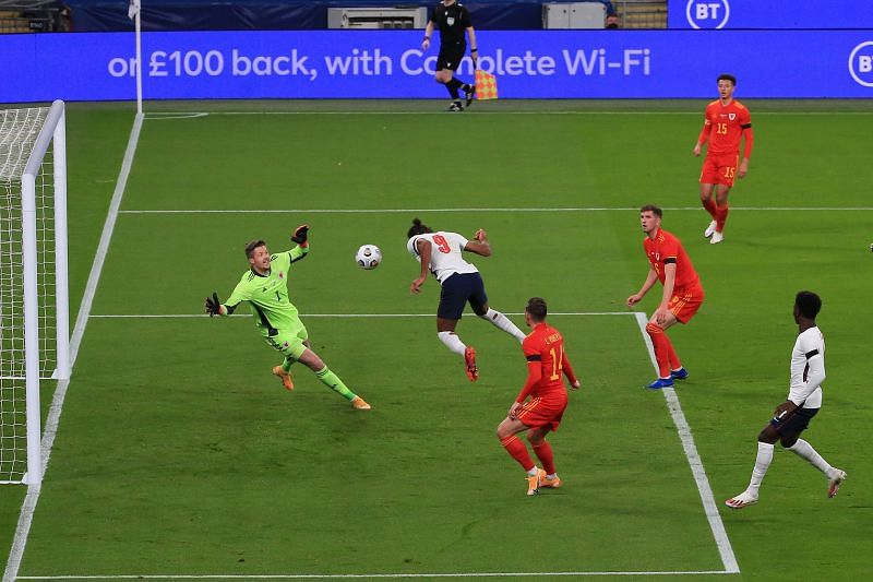 Dominic Calvert-Lewin opens the scoring for England from a Jack Grealish cross