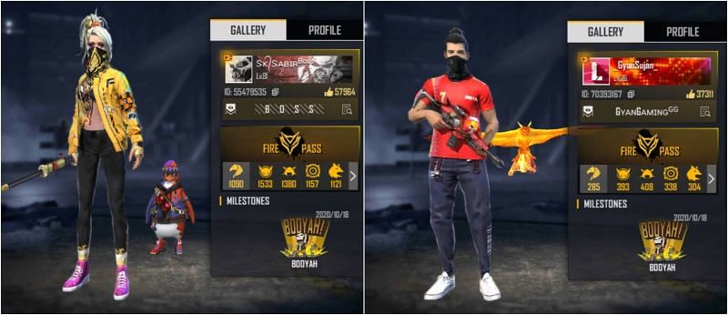 Who has better stats betwen SK Sabir Boss and Gyan Sujan in Free Fire