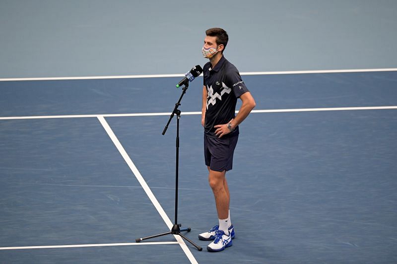 Novak Djokovic speaks after his win against Borna Coric