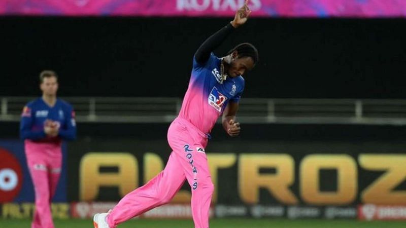 Jofra Archer celebrates a wicket for the Rajasthan Royals