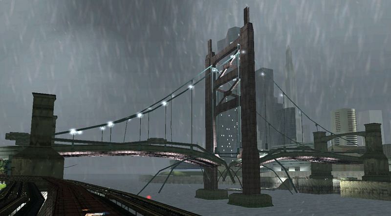 Callahan Bridge in GTA 3 is destroyed at the start of the game to lock that area off.