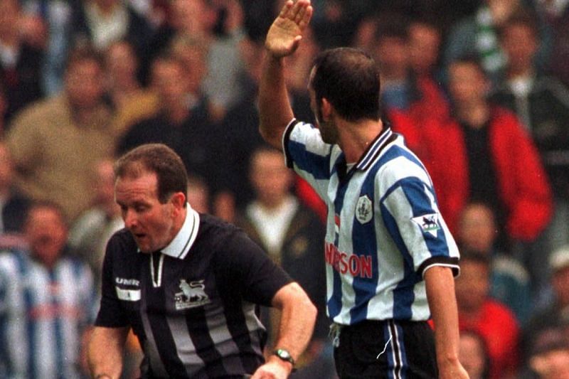 Paolo Di Canio infamously shoved referee Paul Alcock while playing for Sheffield Wednesday.