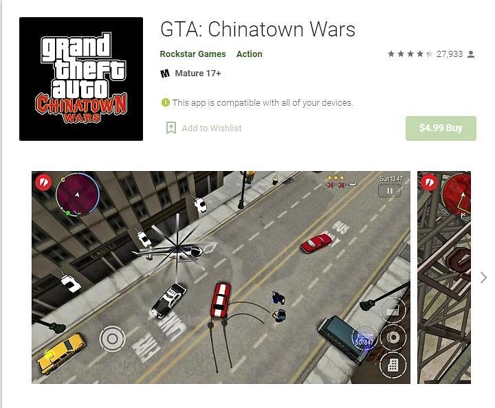 GTA Chinatown Wars is available on Google Play Store for a feasible rate of INR 121