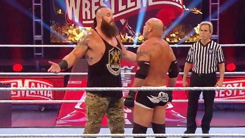 Braun Strowman and Goldberg face off in the WWE ring