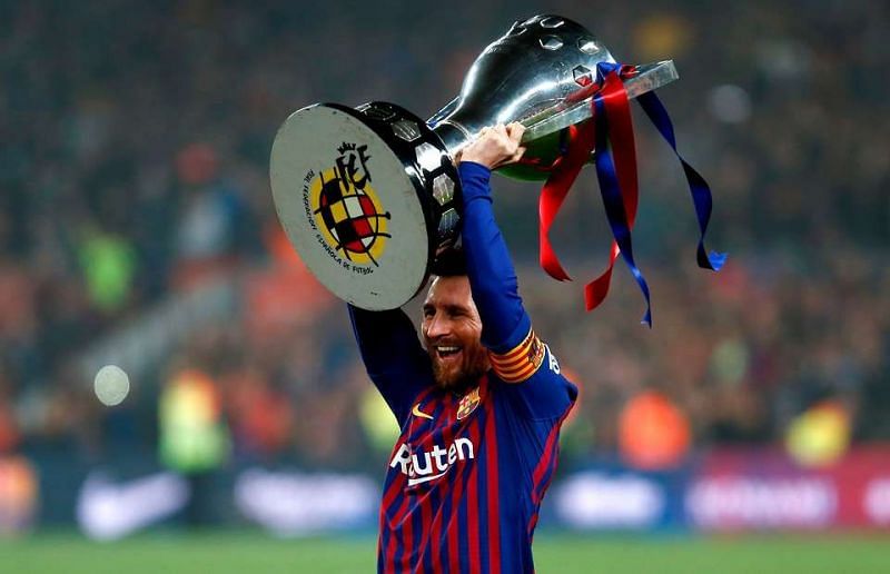 With 34 trophies, Lionel Messi is just two behind Ryan Giggs for most titles with a single club