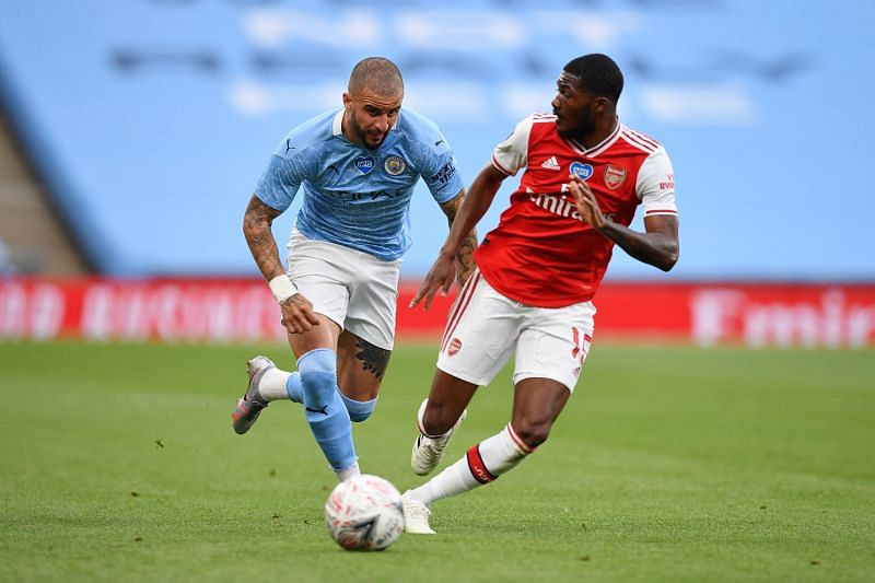 Arsenal&#039;s Maitland-Niles playing against Manchester City&#039;s Kyle Walker in the FA Cup Semi-Final