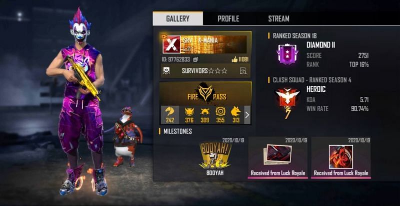 X-Mania&#039;s Free Fire ID, lifetime stats, and other details