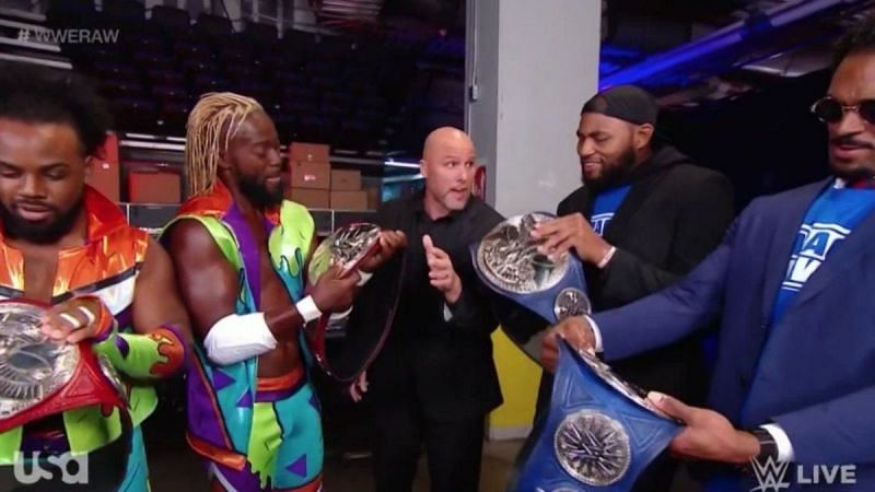 The Street Profits and New Day exchange Tag Team titles.