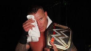 Randy Orton reacts to winning his 14th World Championship