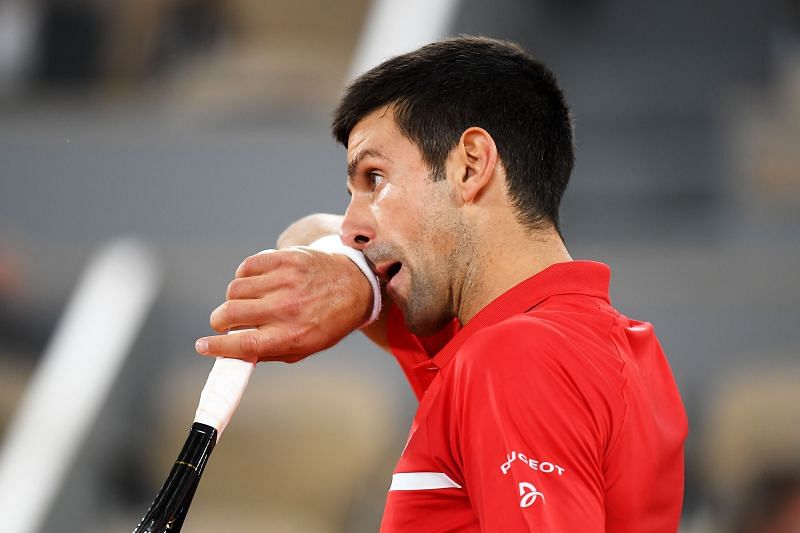 Novak Djokovic reacts during his Men&#039;s Singles Final against Rafael Nadal at the 2020 French Open
