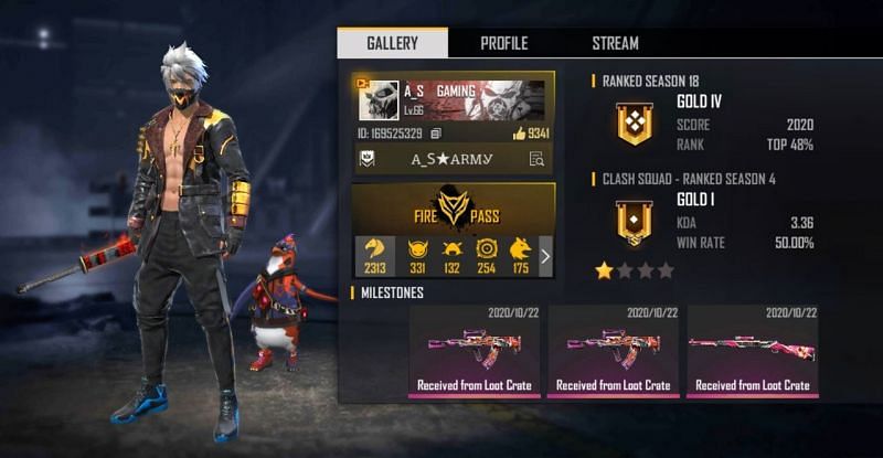 AS Gaming's Free Fire ID, lifetime stats, and other details