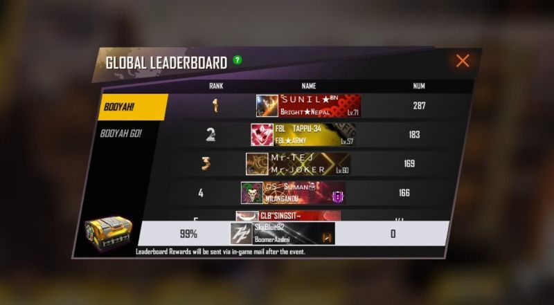 Booyah Leaderboard in Free Fire