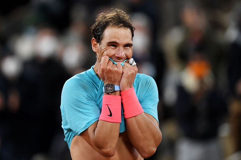 Rafael Nadal reacts to winning the 2020 French Open