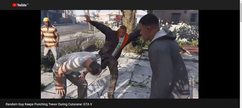 Gta 5 Glitch Trevor Gets Punched By Random Guy During A Cutscene