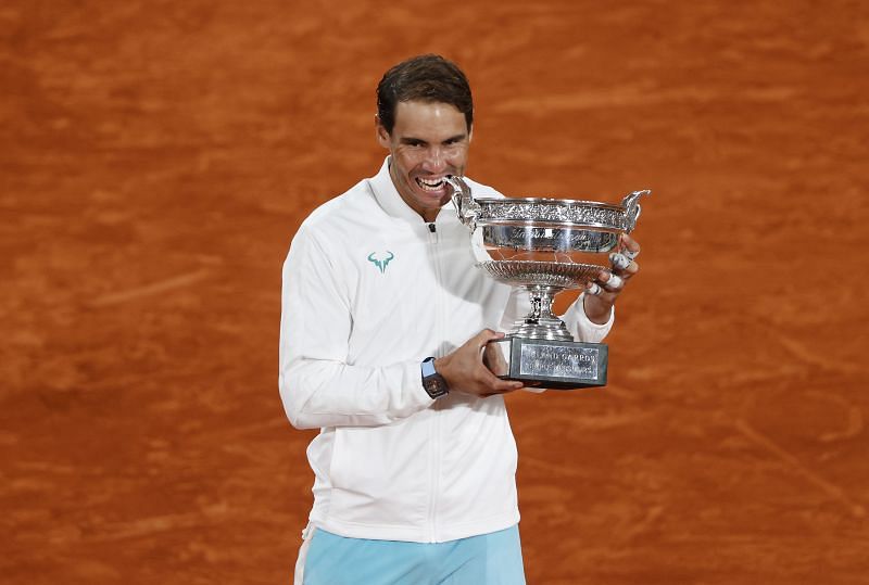 Rafael Nadal with his 13th French Open trophy