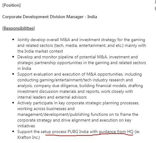 Corporate Development Division Manager - India responsibilities