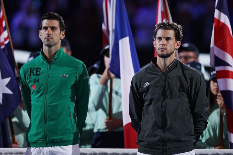  Novak Djokovic (L) and Dominic Thiem at the 2020 Australian Open