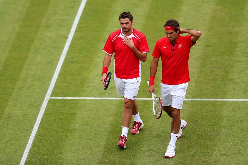 Roger Federer and Stan Wawrinka at the London 2012 Olympic Games