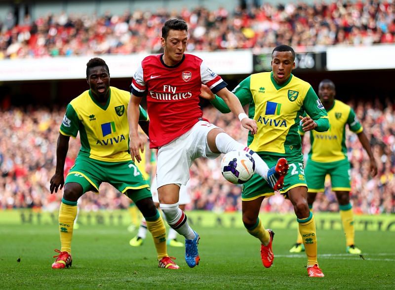 Ozil scored two goals against Norwich City in 2013