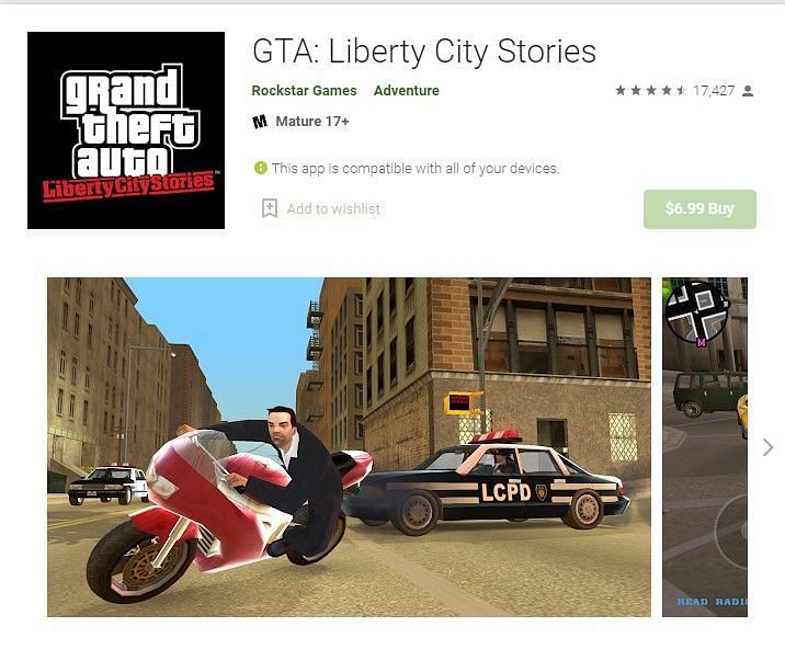 GTA Liberty City Stories on the Google Play Store (Image Credits: Google Play Store)