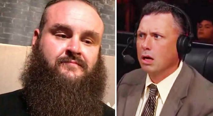 Braun Strowman and Michael Cole