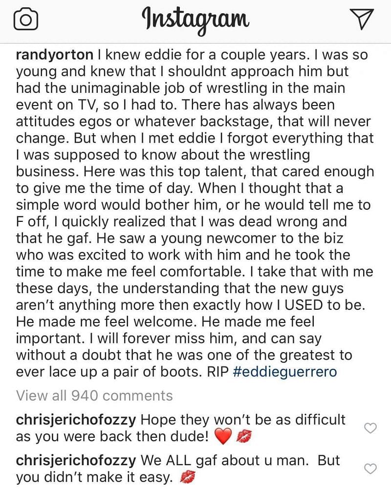 Chris Jericho&#039;s response to Randy Orton&#039;s post
