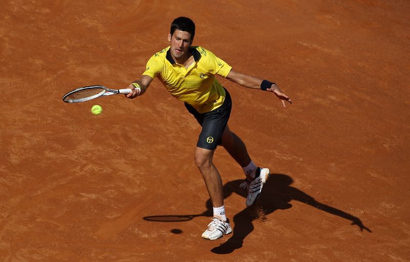 Novak Djokovic hits a forehand