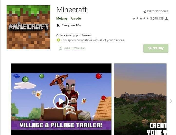 Minecraft Pocket Edition for Android devices: Download size