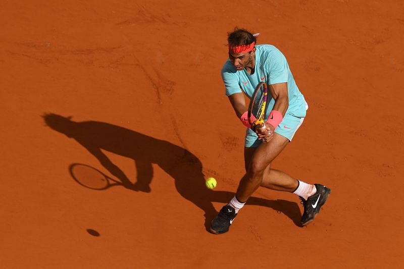 Rafael Nadal in action against Sebastian Korda at the 2020 French Open