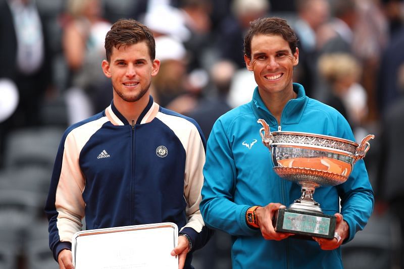 Dominic Thiem (L) and Rafael Nadal